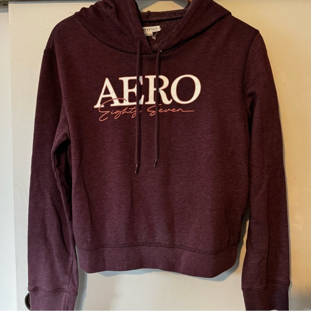 Aeropostale 87 Hoodie Womens M burgundy Long Sleeve Pullover Sweatshirt preppy❤️